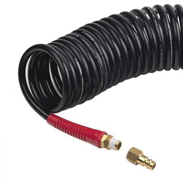 Шланг BLACK M-Flex 6,5х10мм, 15м спіральний поліуретановий з поворотним шарніром, латунними швидкороз'ємними PT-1794 фото