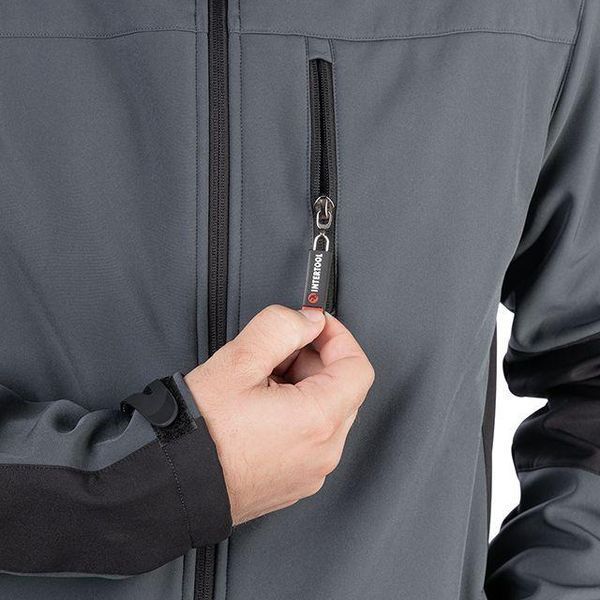 Куртка SOFTSHELL темно сіра-чорна, тришарова, тканина стрейч 300 GSM 100D з водо-, вітрозахистом, розмір М SP-3132 фото