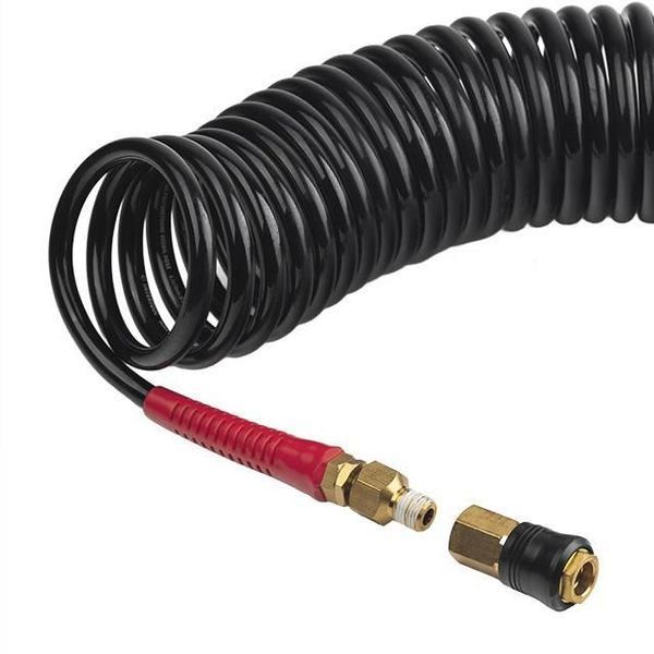 Шланг BLACK M-Flex 6,5х10мм, 15м спіральний поліуретановий з поворотним шарніром, латунними швидкороз'ємними PT-1794 фото