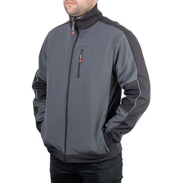 Куртка SOFTSHELL темно сіра-чорна, тришарова, тканина стрейч 300 GSM 100D з водо-, вітрозахистом, розмір М SP-3132 фото