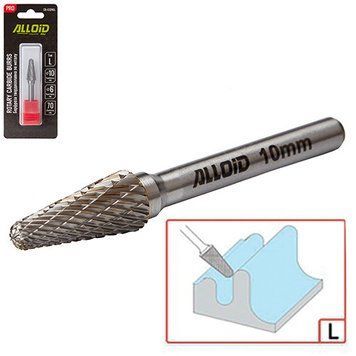 Alloid Pro. Борфреза твердосплавна для металу, тип L, D-10 мм, d-6 мм, L-70 мм CB-63249L фото