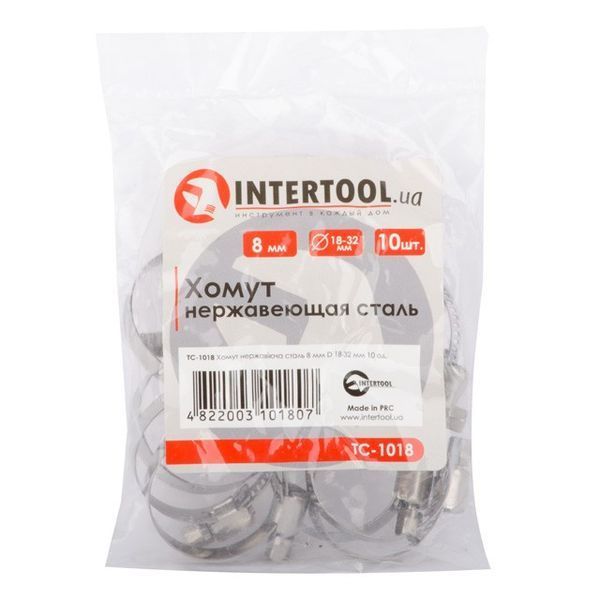 Хомут нержавеющая сталь 8 мм D 18-32 мм INTERTOOL TC-1018 TC-1018 фото