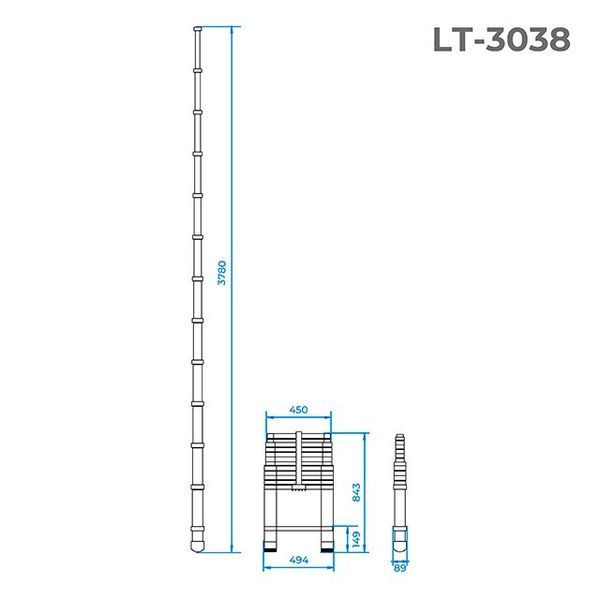 Драбина алюмінієва телескопічна 12 ступенів INTERTOOL LT-3038 LT-3038 фото