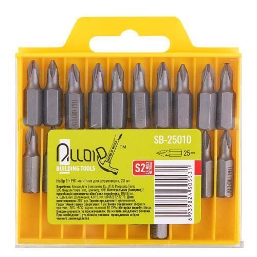 Alloid. Набір біт магнітних для шурупокрута PH1 25 мм, S2 (20 шт.) (SB-25010) SB-25010 фото