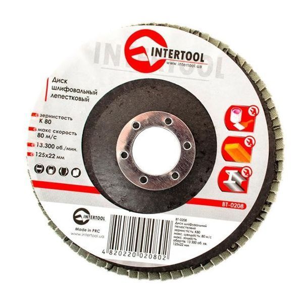 Диск шлифовальный лепестковый 125x22 мм, зерно K80 INTERTOOL BT-0208 BT-0208 фото