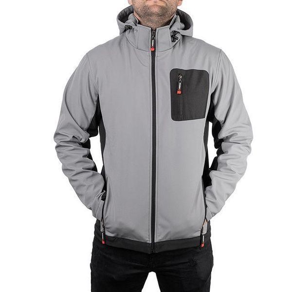 Куртка SOFTSHELL світло сіро-чорна, з капюшоном, тришарова, тканина стрейч 300 GSM 100D з водо-, SP-3125 фото
