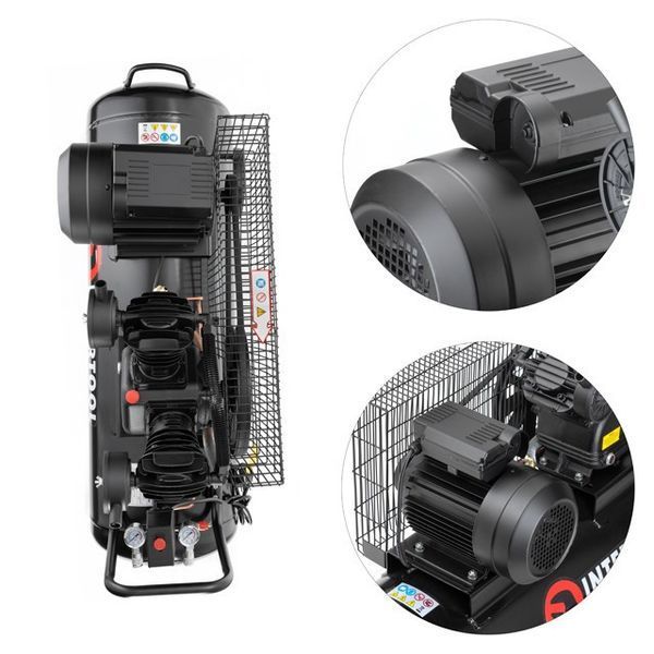 Компресор 100 л, 3 кВт, 220 В, 10 атм, 500 л/хв, 2 циліндри, STORM INTERTOOL PT-0014 PT-0014 фото