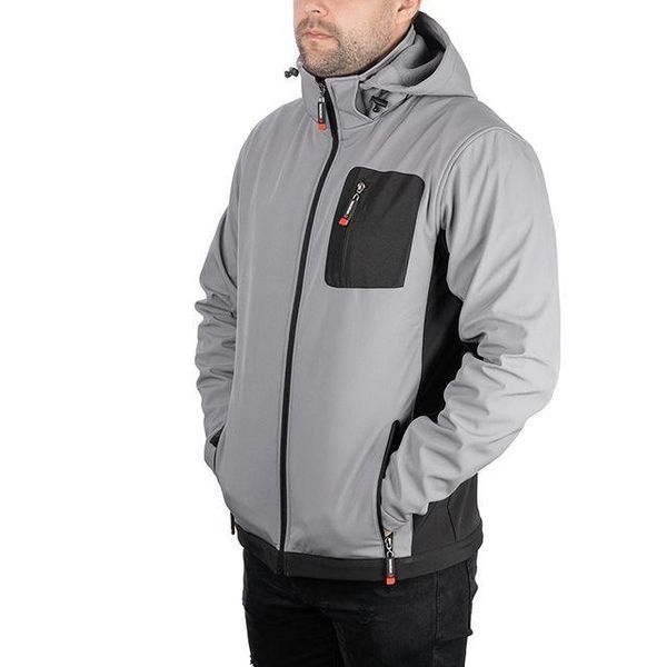Куртка SOFTSHELL світло сіро-чорна, з капюшоном, тришарова, тканина стрейч 300 GSM 100D з водо-, SP-3124 фото