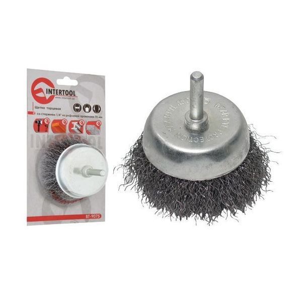 Щетка чашечная 100 мм для дрели, 1/4" (витая проволока) INTERTOOL BT-9100 BT-9100 фото