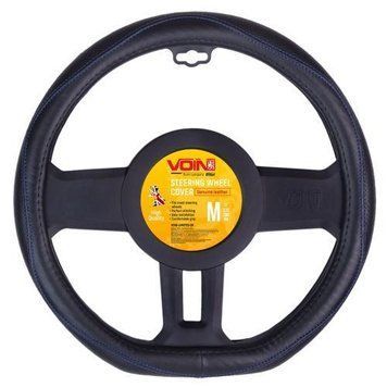 Чехол руля VLOD-LF2161 BK R/BL M черн/БО/один шов/кожа/flat (VLOD-LF2161 BK R/BL M) VLOD-LF2161 BK R/BL M фото