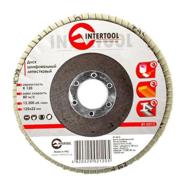 Диск шлифовальный лепестковый 125x22мм, зерно K120 INTERTOOL BT-0212 BT-0212 фото
