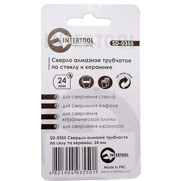 Сверло алмазное трубчатое по стеклу и керамике 24 мм INTERTOOL SD-0355 SD-0355 фото