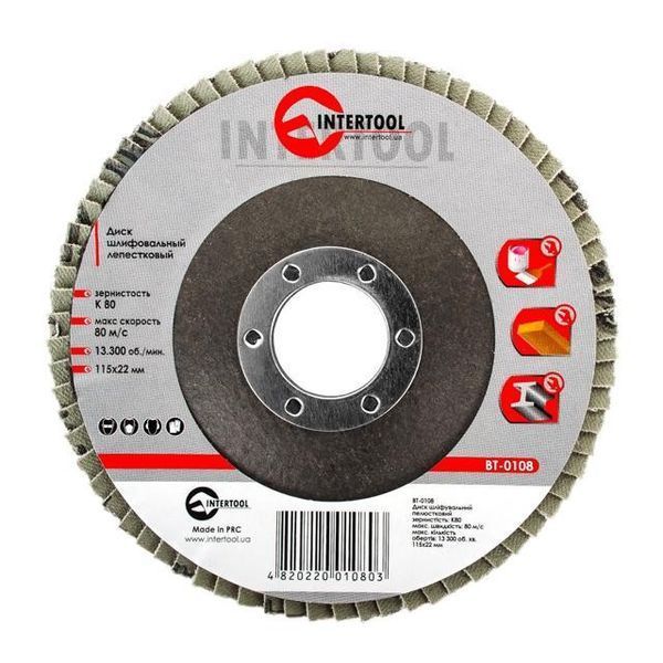 Диск шліфувальний пелюстковий 115x22 мм, зерно K80 INTERTOOL BT-0108 BT-0108 фото