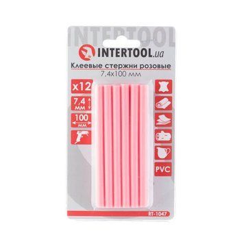 Комплект рожевих клейових стрижнів 7.4 мм*100 мм, 12 шт. INTERTOOL RT-1047 RT-1047 фото