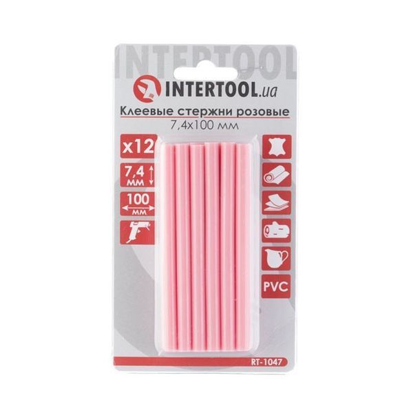 Комплект розовых клеевых стержней 7.4мм*100мм, 12шт. INTERTOOL RT-1047 RT-1047 фото