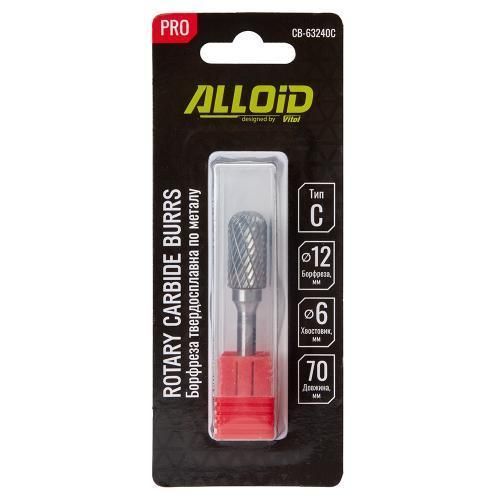 Alloid Pro. Борфреза твердосплавна для металу, тип C, D-12 мм, d-6 мм, L-70 мм CB-63240C фото