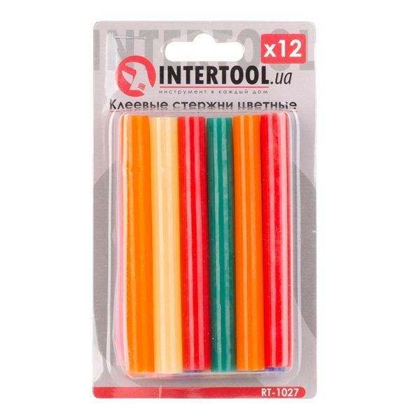 Комплект кольорових клейових стрижнів 11.2 мм*100 мм, 12 шт. INTERTOOL RT-1027 RT-1027 фото