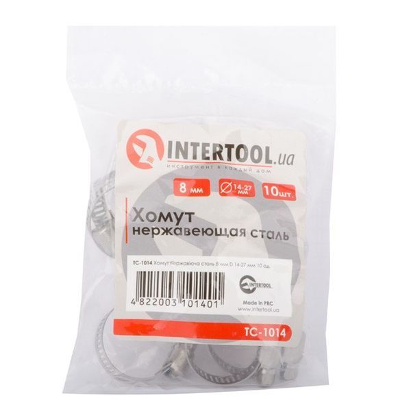 Хомут нержавеющая сталь 8 мм D 14-27 мм INTERTOOL TC-1014 TC-1014 фото