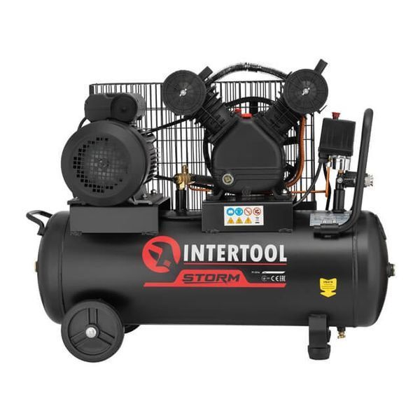 Компрессор 50 л, 3 кВт, 220 В, 10 атм, 500 л/мин, 2 цилиндра INTERTOOL PT-0016 PT-0016 фото