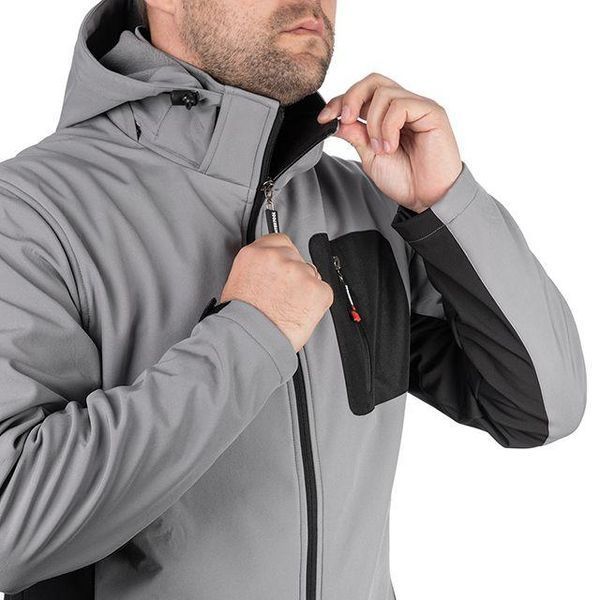 Куртка SOFTSHELL світло&nbsp;сіро-чорна, з капюшоном, тришарова, тканина стрейч 300 GSM 100D з водо-, SP-3121 фото